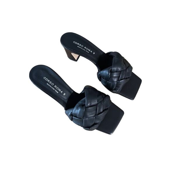 Corso Roma 9 Womens Black Braided Square Toe Block Heels Sandals Size 37 - Picture 7 of 9